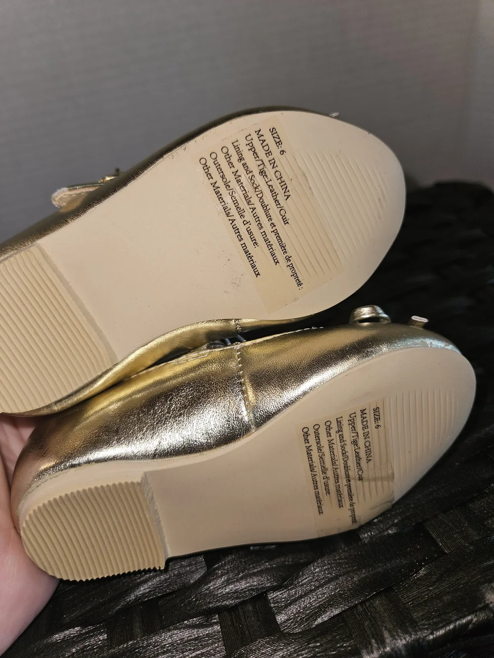 Janie and Jack Girls Metallic Gold Mary Jane Shoes with Bow Accent